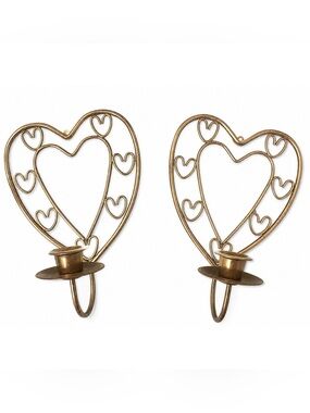 Heart-Shaped Brass Wall Sconces - Pair